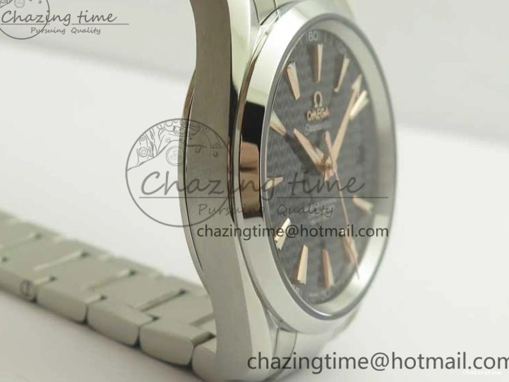 0228 FlexibleFit Aqua Terra 150M SS VSF 1:1 Best Edition Black Wave Textured Dial RG Hand on SS Bracelet A8500 Super Clone 8032